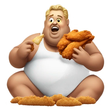 Fat man eating fried chicken sticker