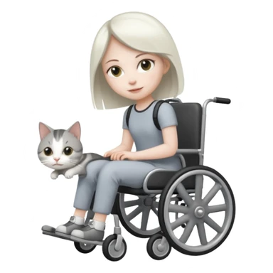 disabled grey and white small cat using cat wheelchair sticker
