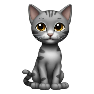 full body grey and black playful baby skinny cat sticker