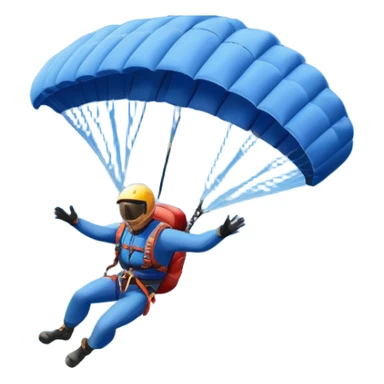 A base jumper soaring through the air, parachute deployed, flying off a steep mountain peak. The background is filled with majestic mountains, clear blue sky, and distant clouds, capturing the exhilarating thrill and beauty of extreme sports. sticker