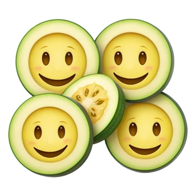 A yellow round modern smiley face emoji wearing zucchini slices on its eyes  sticker