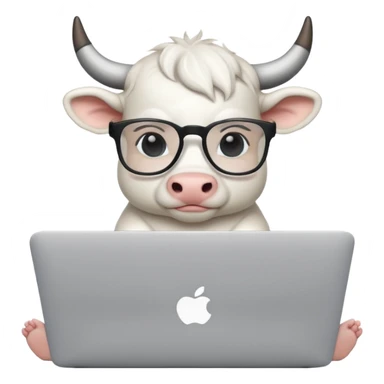 baby white bull in fancy glasses sitting in front of a macbook, working  sticker