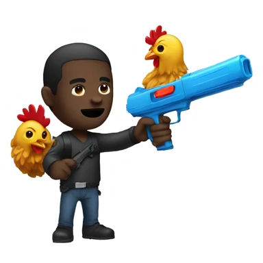 Dark guy with watergun and chicken sticker