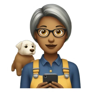 Woman with glasses and straight short hair playing a farm game on her smartphone sticker