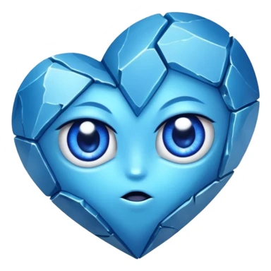 very sharp broken blue gem mineral , multiple irregular chunks, very shiny with two eyes and heart shaped sticker