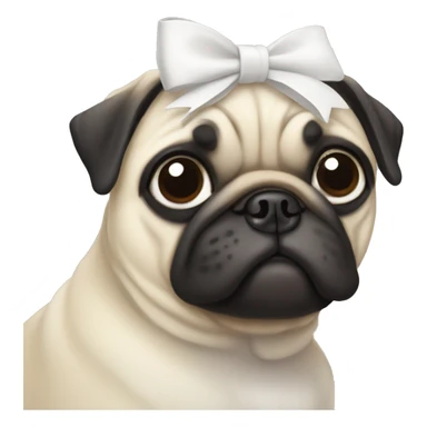 A pug with a white bow on its head sticker
