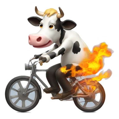 A cow trasforming it ghost  ridere riding a bike in fire sticker