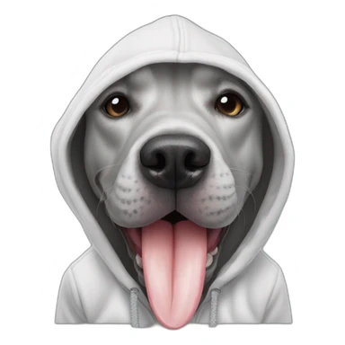 grey dog tongue out with white dinosaur hoodie sticker