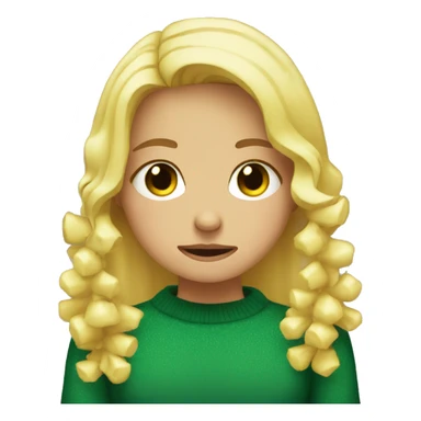 Blonde girl crying next to Christmas tree sticker