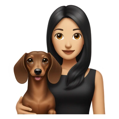 Long-haired dachshund with black-haired Asian girl wearing black dress sticker
