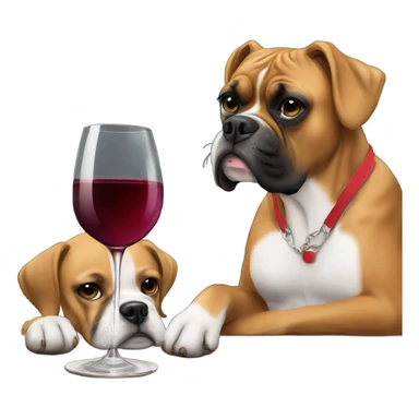 boxer dog drinking wine next to young blonde girl sticker