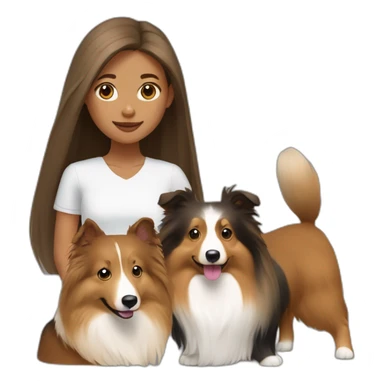 yong woman with light-broun straight hair holds a sable sheltie and bi-black sheltie sticker