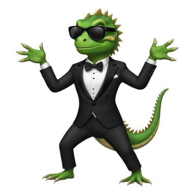 capitalist iguana in tuxedo and black sunglasses dancing sticker