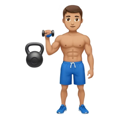 fit man with blue shorts holding kettlebell sticker
