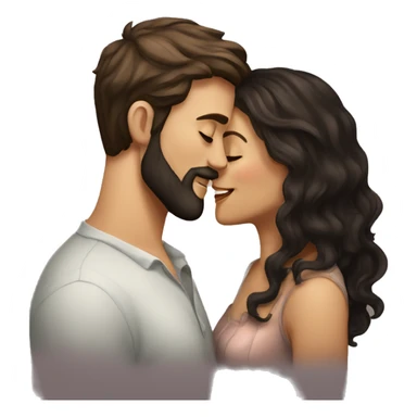 Beautiful fair woman with dark long wavy hair kissing tall handsome fair man with dark beard and short wavy hair sticker