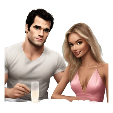 realistic photo of Henry Cavill with a beautiful  victoria secret model on a romantic sushi date sticker