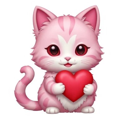 chibi anime pink cat holding a big heart sticker
