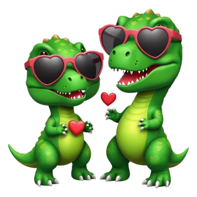 2 t-rex wearing sunglasses in love with hearts sticker