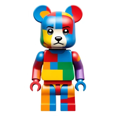 Lego bearbrick covered in colorful graffiti art, X symbols for eyes, blocky Lego aesthetic, spray paint style sticker