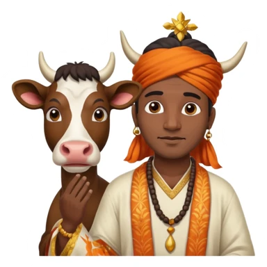 Indian man worshipping cow sticker