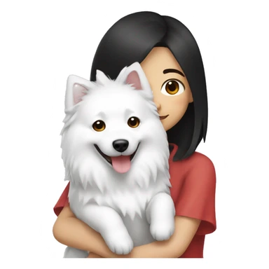 Japanese spitz dog hug black hair girl sticker