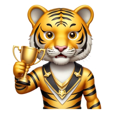 tiger face holding victory trophy cup for Twitch emote sticker