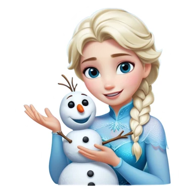 Cinematic Funny Elsa Portrait Emoji, Making a tiny snowman in her hands with a proud grin, looking smug as it dances, an unexpectedly hilarious moment of icy creativity! sticker