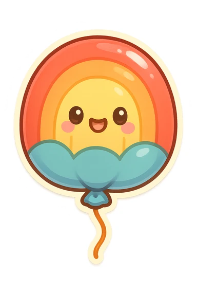 chibi sticker-style rainbow balloon, cute and exaggerated sticker
