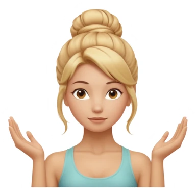 Cinematic Realistic Yoga Girl Portrait, depicted with lifelike skin texture, subtle rosy undertones, and soft natural lighting that enhances the gentle contours of her face. Her intricately detailed golden blonde hair is elegantly styled in an updo, sticker