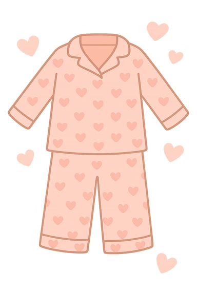 Remove the face from the pink heart pajamas with a pattern of hearts and hearts surrounding it, keep the style and transparency. Maintain the pink pajamas with heart patterns and floating hearts, but without any face visible. sticker