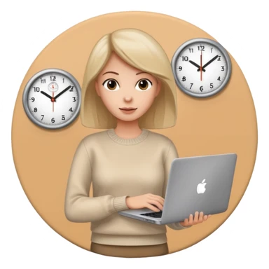 I like the 4th image. Now, make the same woman leave work with her laptop in hand. Add a round clock behind her on the wall. She is wearing a beige sweater.  sticker