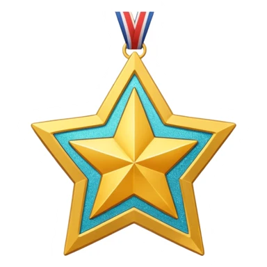 a glittery golden star-shaped medal with a soft cardboard texture sticker