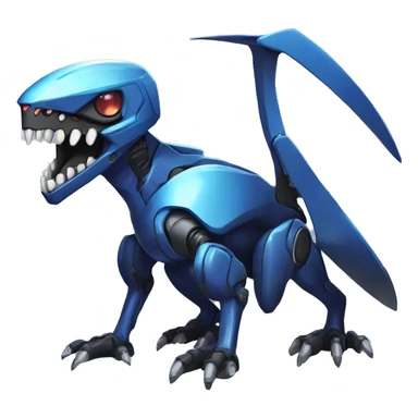 a black-blue Genesect-Raptor-Fakémon—hybrid with a futuristic visor-helmet full body sticker