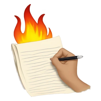 hand writing on paper with flames around sticker