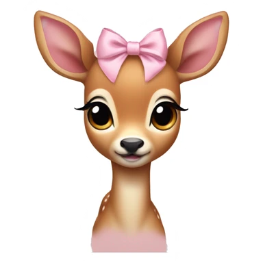 Create a baby deer wearing a light pink bow around its neck sticker