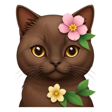 Dark brown Burmese cat with flower  sticker