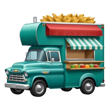A 2022 half ton bluish green Chevrolet pulling a chuck wagon style food truck sticker