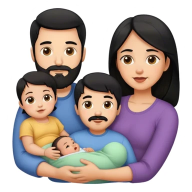 Famille que  4 personne au cheveux noir 1 fils aîné 1 fille bébé  1 père avec barbe 1 mère sticker