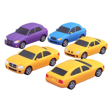 four cars together, detailed and realistic but still stylized, 3d emoji style sticker