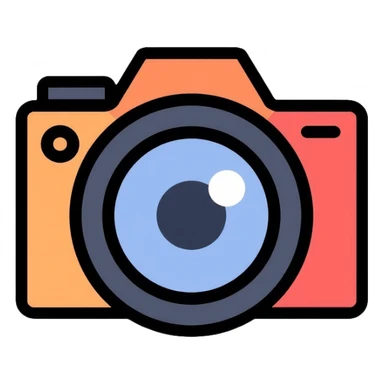 flat abstract camera with eye in lens, simple logo design sticker