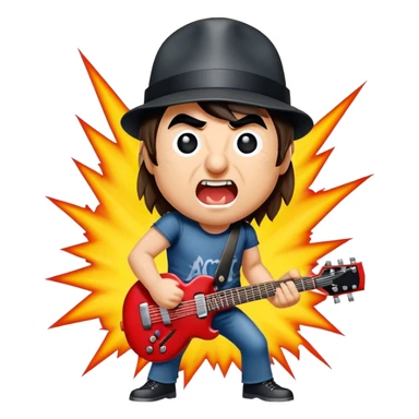 Cinematic Realistic AC/DC Pop Culture Emoji, showcasing an electrifying portrayal inspired by the legendary rock band rendered with vivid textures and energetic lighting. sticker