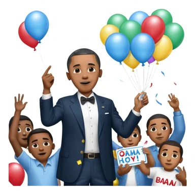 Diddy holding baby oil at a party with balloons and confetti and banners oiled up Obama is there as well holding a sign saying Obama have dih sticker