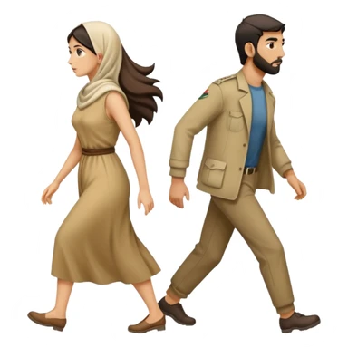 
Iranians fleeing war, full length, in profile, man and woman sticker