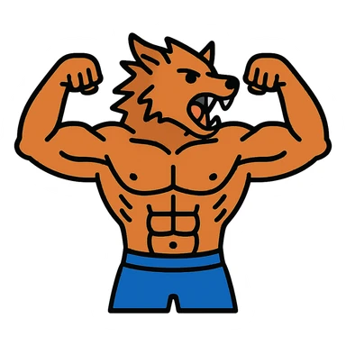 Make the werewolf body builder less muscular, with more lean muscles, and have him wearing shorts. sticker