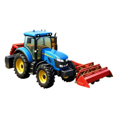An icon representing a Farming Simulator 22, with a detailed tractor, plowing fields under a bright sky with a colorful rural landscape. The design includes farming tools, crops and barns, symbolizing the immersive experience of managing a farm. Transparent background. sticker