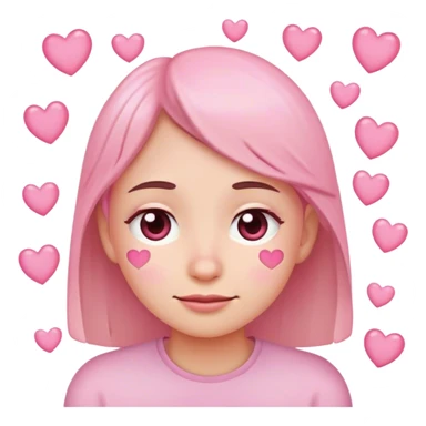Face emoji with little smile, a bit of tears in the eyes and pink hearts sticker
