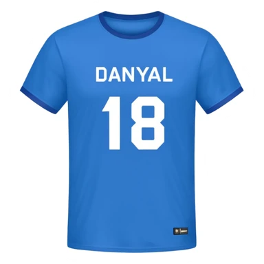 Football T-shirt saying "Danyaal" on the back with number 18 sticker