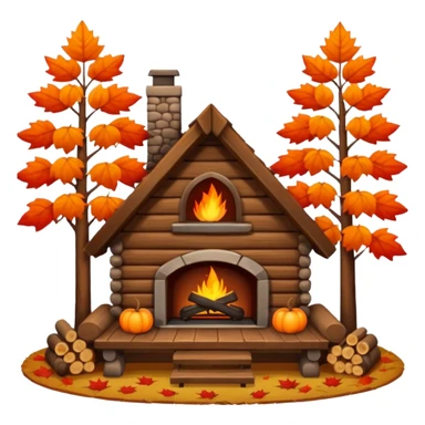 🏡🍁🔥 Cozy cabin with fireplace in autumn sticker