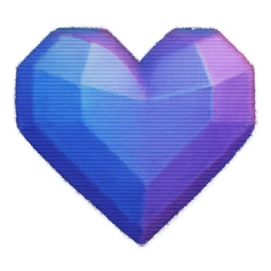 Low-poly 3D heart icon with a cute but vintage feel, slightly pixelated edges, CRT glow effect, blue-to-purple gradient with subtle scanline texture, VHS distortion, color bleed, slight blur, static flicker sticker