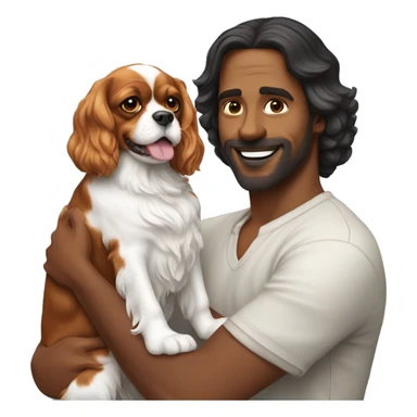 White man holding tricolor cavalier King Charles spaniel  sticker